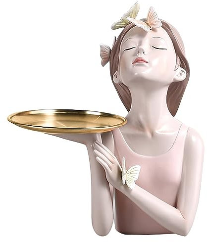 KITCISSL Taschenleerer Dekorative Tablett Mädchen Skulptur Statue Deko Wohnzimmer, Dekoschale Gold Schmuckaufbewahrung Ornament Aufbewahrung Telefon Münzen Uhren Schmuck Tablett (Color : B)