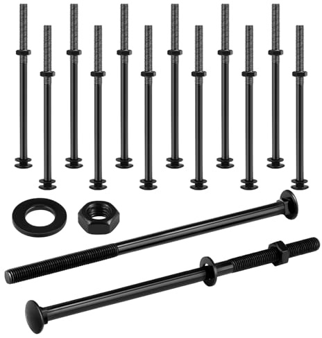 Zonon 12 Sets 1/2 x 10 Inch Black Carriage Bolt Kit Galvanized Carriage Bolt Set Includes Rust Resistance Washers and Nuts for Fastening Accessories