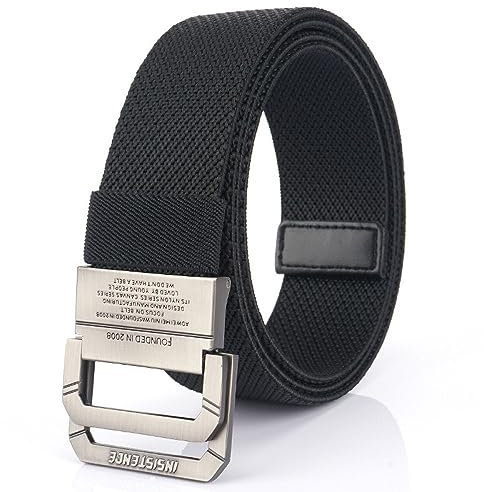 CEDNXOER Doppel-D-Ring-Gürtel Für Herren – Canvas-Gürtel Für Herren,Verstellbarer Schwarzer Stoffgürtel Für Herren,Schwarzer Elastischer Doppelring-Webgürtel,Modischer,Leichter Gürtel Für Jugendliche
