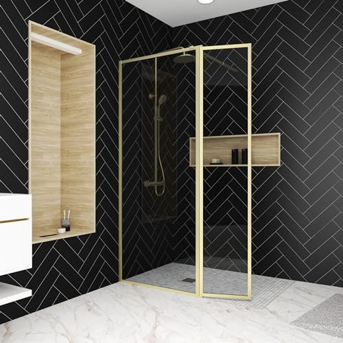 Parete doccia con persiana girevole 80+40x200 cm - Finitura oro spazzolato - GOLDY CONTOURING