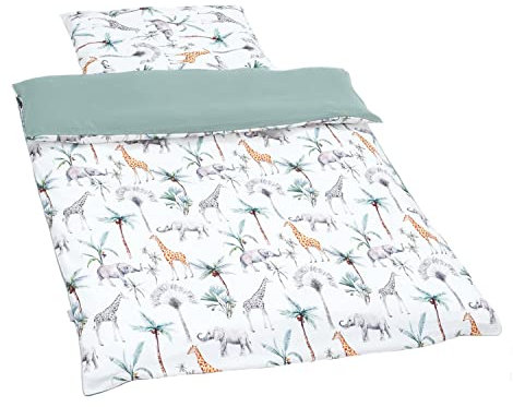 Sevira Kids - Bettdecke und Kopfkissen für Kinder, Bettwäsche Decke – bereit zum Schlafen, Safari Made in France