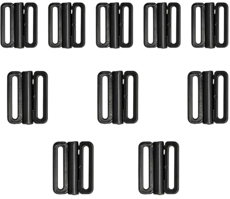10PCS Black Plastic Buckles Front Closure Hook Clasp Fasteners Sew on Clothes Bra Clip Hooks Sewing Supplies Bikini Closure Lingerie Sewing Replacement Part(1.2+1.5CM)