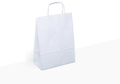 1000 weiße Papiertragetaschen mit Logo bedruckt, kleine Papiertüten, 80g-Kraftpapier, 18x8x21cm, inkl. 1-farbigen Druck