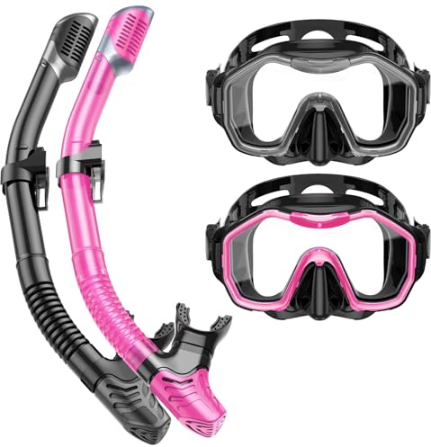 Lealinga Snorkel Set Adults 2Pack, Panoramic View Snorkel Mask | Anti-Fog Dry Top Snorkel Kit Panoramic View Diving Mask with Travel Bag Diving Set for Snorkeling Diving Swimming Travel