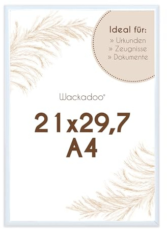 Wackadoo Bilderrahmen A4 21x29,7 (DIN A4) weiß Fotowand Dokumentenrahmen Fotorahmen aus leichtem Kunststoff mit Glas Picture frame Poster