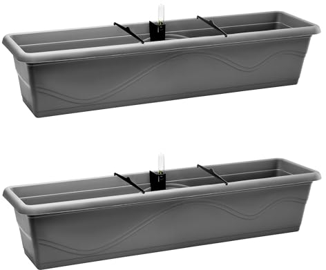 Garronda Blumenkasten Balkon Blumentopf mit Bewässerungssystem und Wasserstandsanzeiger Pflanzen GD-0073 (Anthrazit, 2 Stück, Länge=79cm)