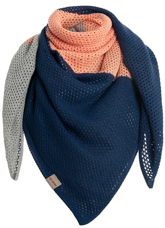KNIT FACTORY - Lacey Stricktuch - Quadratisches Halstuch aus 30% Wolle und 70% Polyacryl - Umschlagtuch - Oranger, violetter und grauer Damen Schal - 120x120 cm