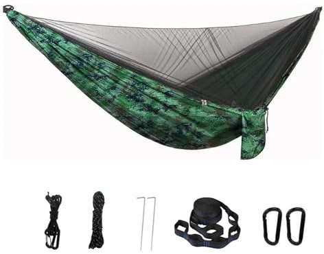 Camping Hängematten Doppel-Personen-Moskitonetz-Hängematte, einfach aufzubauen, 290 x 140 cm, mit 2 Baumgurten, tragbare Hängematte für Camping, Reisen, Hof Hängematte Outdoor(Color:Camouflage Color)