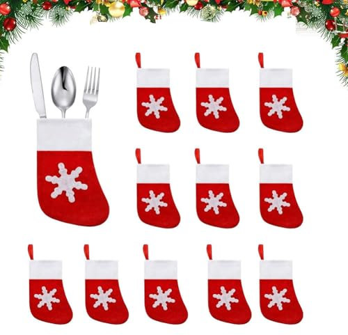 Comioke Navidad Decoración de Mesa Calcetines, Navidad Cubiertos Bolsillos Soporte, Navidad Funda de Cubiertos, 12 Piezas Bolsa de Cubiertos Decoración Adecuada para Navideñas y Cenas Familiares