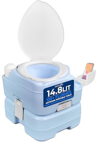 SereneLife WC Portatile da Campeggio da 15 Litri, WC 120 Scarichi, A Prova di Perdite, Materiale PE Durevole, Serbatoio Rimovibile con Spruzzatore e Supporto Telefono