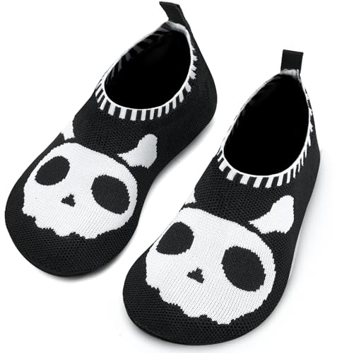 Torotto Pantoufles pour garçon et fille, Antidérapantes et légères, Chaussures pieds nus pour enfants, Chaussons souples, noir/blanc, 22/23 EU
