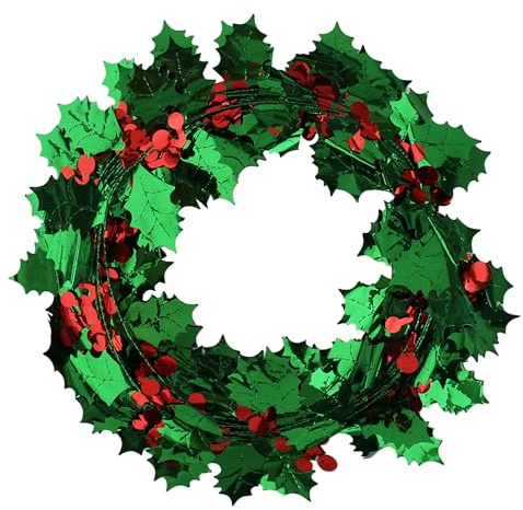 Christmas Tinsel Garland Red Berry Green Holly Garland with Wire Xmas Decorations for Tree Stairs Indoor Outdoor 2 pcs