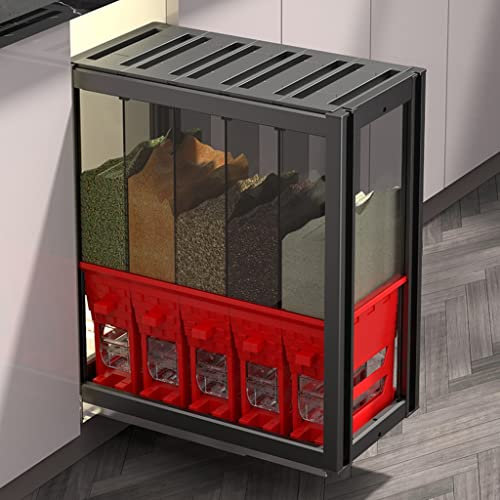 WOTZOV 5-Grid Rice Box Storage, built-in sliding Rice Dispenser, Dry Food Storage Container, for Rice, Soybeans, Coffee Beans and Other Small Grain