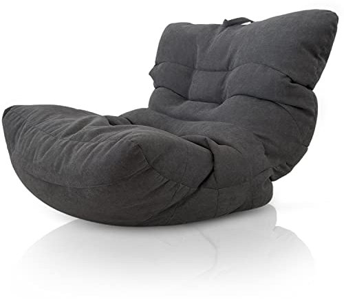 Aiire Relaxo Sitzsack XXL für Kuschelecke - Bean Bag Design mit Füllung - Riesen Sitzsäcke Erwachsene, Sitz Sack Flauschig - Bodenkissen Grob, Bodenstuhl, Bodensessel Grau
