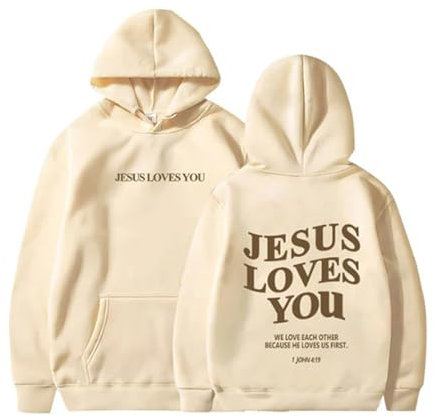 DabinFa Sweat-Shirt jésus, Sweat à Capuche jésus t'aime, Sweat-Shirts de Foi chrétienne Cadeau pour Hommes Sweats à Capuche jésus (Khaki,TTG)