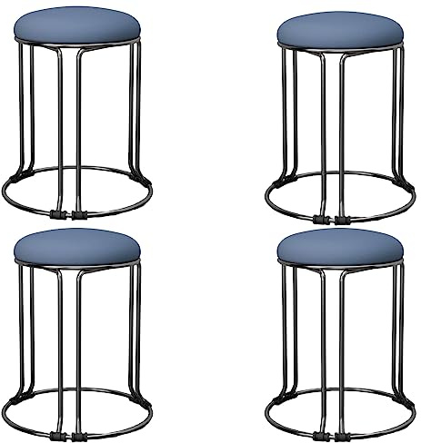 Stapelhocker aus Metall, 4er-Set, für Bar, Küche, Wohnzimmer, Büro, gepolstert, runder Barhocker mit rutschfester Fußmatte, stapelbar, rückenfreies Design, platzsparende Esszimmerstühle (Schwarz 2)