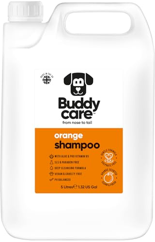 Orange hundschampo från Buddycare | Djuprengörande schampo för hundar | Orange doftande | Med Aloe Vera och Pro Vitamin B5 (5 L)