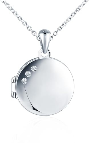 INFINIONLY Collier médaillon pour femme et fille en argent 925 photo pendentif avec zirconia rond collier ouvert bijou fantaisie souvenir locket