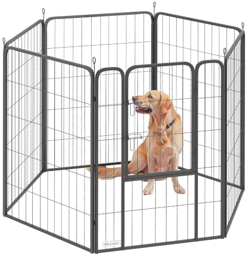 PawHut 6 Panels Dog Playpen with Secure Door for Indoor Outdoor, 100cm High | 6 Panel Puppy Pen