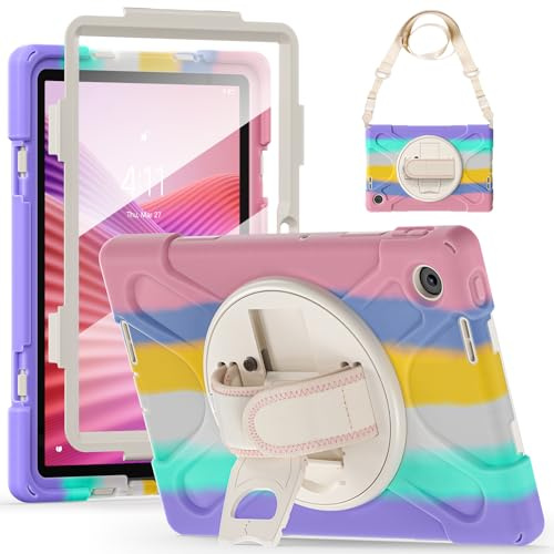 Case for Lenovo Tab 10.1 Inch Tablet 2025(TB-311FU / TB-311XU)(NOT Fit 2022 Version),Shockproof Case With Screen Protector Bracelet Holder Shoulder Strap Colorful Pink