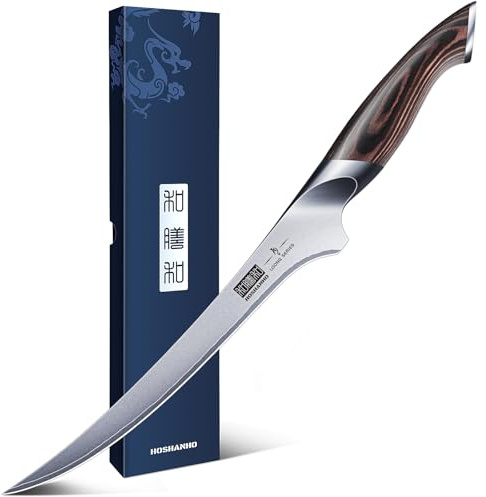 HOSHANHO Filetiermesser 23cm Küchenmesser, Profi Fischmesser und Ausbeinmesser, Fischfiletmesser Ultrascharfer mit Ergonomischem Pakkaholz-Griff