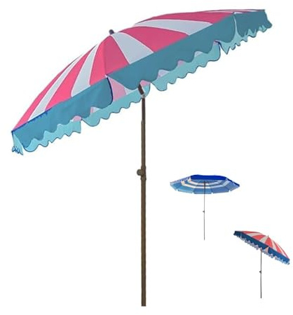 MACAGGTNTU Petit Parasol De Patio Parasol De Plage 200cm Parasol De Jardin Inclinable Parasol De Piscine avec Cantonnière, Rayure Rose(Pink)