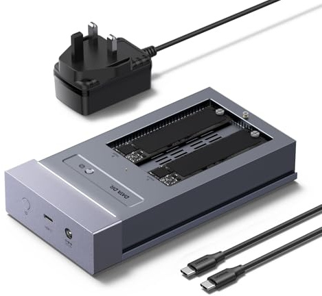 UGREEN 40Gbps Dual-Bay M.2 NVMe SSD Enclosure, USB4, RAID and Cloner Dock | Cooling Fan, Support One-key Clone, UASP & TRIM, SSD Docking Station, for MacBook M1 M2 M3 M4 Pro/Max, Up to 3300MB/s