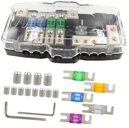 Hemobllo Blocco Portafusibili Multifunzione con LED Vie e Fusibili Riserva Morsettiera Distribuzione Alimentazione Batteria Resistente Temperature Connettore per Protezione
