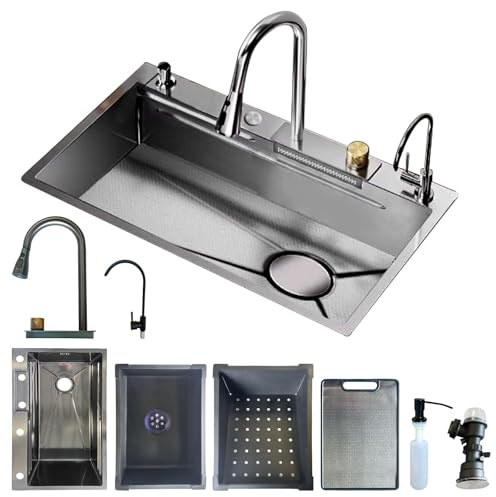 Brstheco Evier Cuisine 65×45cm,Evier Inox Plan De Travail Cuisine Robinets et distributeurs de savon,Evier Multifonction Avec tube siphon,Lavabo Cuisine pour Meubles Bas de 80 cm