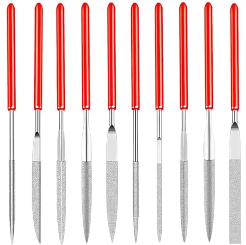 Powerruif 10 Piece Mini Diamond Files, Needle File Set with Diamond Coating Multifunctional Plastic Diamond Rasp for DIY Carpentry Metal Plastic Glass Jewelry