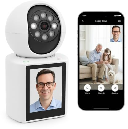 Tbor Cámara de Vigilancia WiFi Interior 360° 2K con Pantalla 2,8” Audio y Vídeo Bidireccional Visión Nocturna Llamada con un Botón y Detección de Movimiento para Bebés Mascotas y Ancianos
