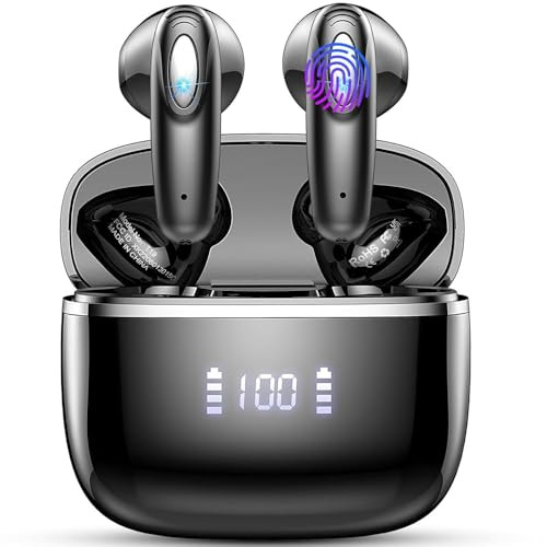 Wireless Earbuds, Bluetooth Headphones in Ear 2025 Wireless Earphones with 4 ENC Mic, Mini Ear buds with HiFi Stereo Deep Bass, Playtime Dual LED Display, Bluetooth Earbud IP7 Waterproof USB-C【NEW】