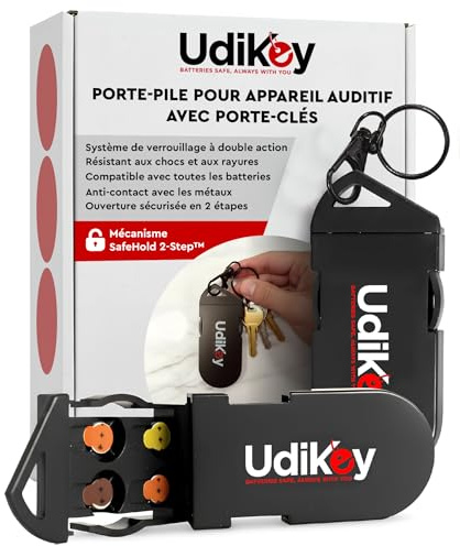 Boîte de Rangement Porte-Clés Piles Appareils Auditifs 10 13 312 - Étuis à Piles UdiKey Coque Compacte Rigide Antichoc Antirayure - Portable avec 6 Compartiments 36x85x16mm - Voyages Travail Sport