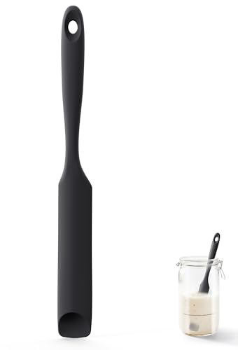 U-Taste Sauerteig Silikon spatel, 315℃ hitzebeständiger, Löffel, Schwarz | flexibler Schmaler Glasspatel mit langem und schlanker Griff, Rühren von Sauerteigstartern, passt für kleine Behälter
