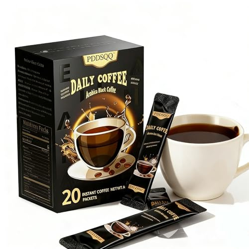 Instant Coffee Packets, Medium Roast Arabica Coffee Beans, Sugar Free, Hot or cold brew, no allergens, Black Coffee Bulk 20 Count Single Serve (3oz / 80g)