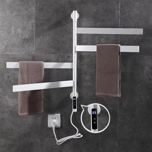 QJHSSM Scaldasalviette Elettrico Bagno 180° Girevole, Portasciugamani Girevole 4 Barre, Termosifone Porta Asciugamani Bagno in Acciaio Inossidabile con Timer-White