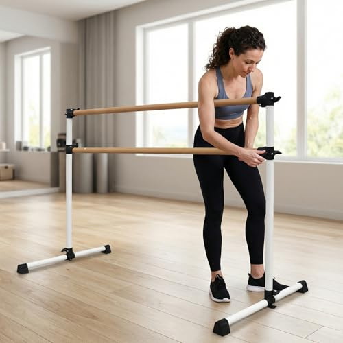 Flohover 6FT White Solid Wood Ballet Barre - Adjustable Height 6.7-46 Inches for Athletic Training, Fitness, and Dance Practice
