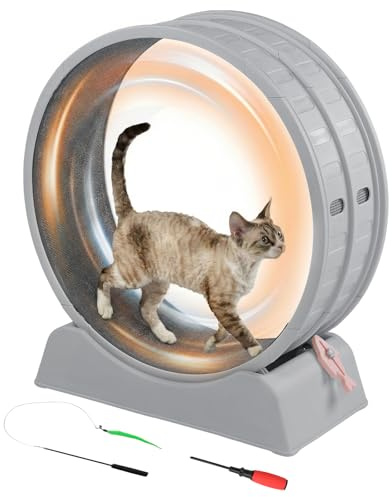 Outopee 31.5-inch Plastic Cat Wheel With Safety Lock, Grey | Cat Exercise Running Treadmill, With Detachable Carpet, For Indoor Cats, Pet's Fitness And Health