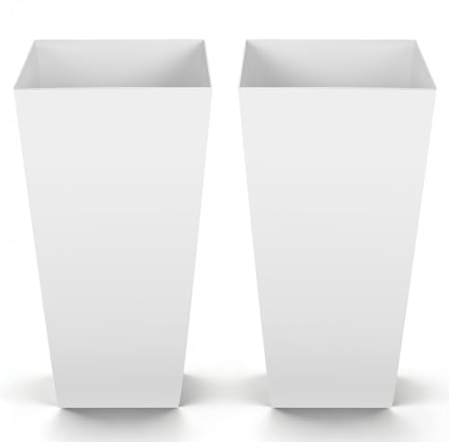 VEVOR Set di 2 Vasi da Fiori Alti 665 mm, Fioriere Decorative per Piante Grandi, Vasi da Terra in Stile Moderno di Plastica PP per Portico con Rotelle e Fori di Drenaggio, per Patio Giardino Bianco