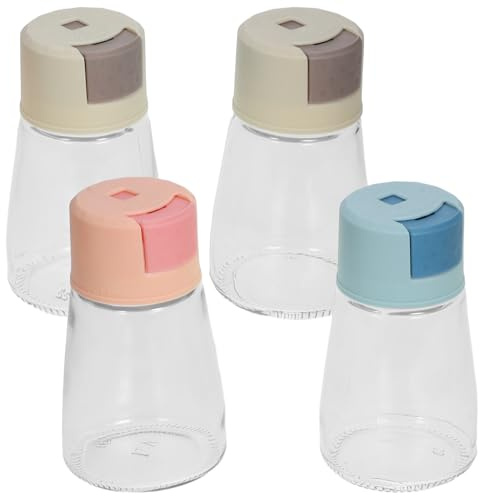 GOOHOCHY Set 4 Pezzi Contenitori per Spezie in Vetro Dosatore a Pressione per Cucina Domestica e Ristorante, Facile da Pulire, Capacità Dosaggio Sale Circa 0,5g Colore Colore Casuale