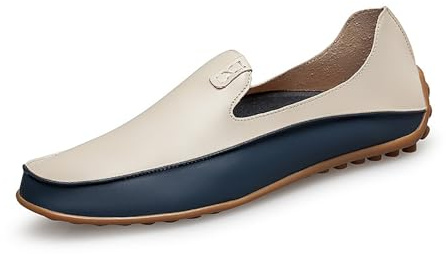 Penny Loafers for män Syntetiskt läder Slip On Mockasiner Andas lätta Casual Walking Skor(White,44 EU)