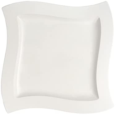 Villeroy und Boch NewWave Speiseteller, Porzellanteller, mit leichter Vertiefung, eckige Form, spülmaschinen- und mikrowellengeeignet, weiß, Ø 27 cm