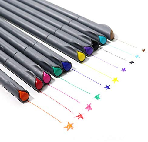 Fineliner Color Pen Set 0.38mm Fiber Nibs Colored Fine Line Point Assorted Colors, Pack of 10