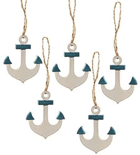 Deko Anker zum Aufhängen, 5er Set: Maritime Holzanker, Sommer, Meer & Strand, Dekoanhänger Holz, Tischdeko Flach, Dekoration Wohnzimmer Maritim, Holzdeko Innen, Maritimdeko, Hängedeko, Klein, 5 cm