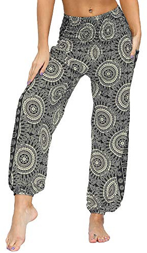 Nuofengkudu hippie haremsbyxor med fickor för kvinnor, yogabyxor, Z-grå, En Storlek