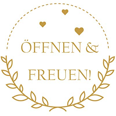 Super Idee 100 Etiketten Öffnen und Freuen kleine runde Aufkleber 4cm Durchmesser Selbstklebende Sticker Geschenksticker Ideal zur Dekoration von Einkaufstüten Geschenkverpackungen Gastgeschenke usw.