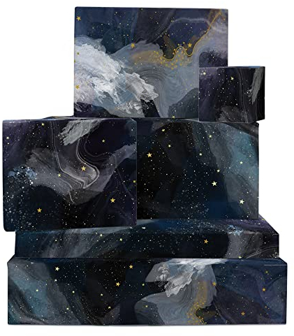Navy Marble Wrapping Paper - 6 Sheets of Beautiful Gift Wrap - For Christmas Birthday Wedding Anniversary Valentine's Day - Scrapbooks Decorating - For Men Women - Recyclable - By Central 23