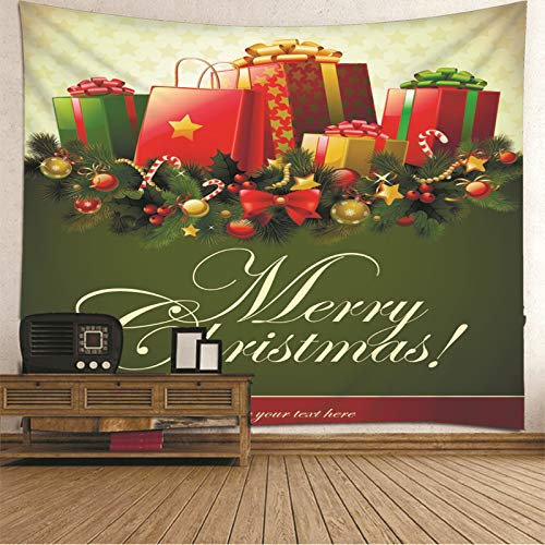 Banemi Wandteppich Über Bett, Frohe Weihnachten Geschenkboxen Grün Rot Polyester Tapisserie Jungs 150X130cm