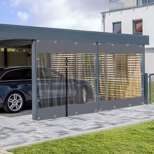 BDSHL Durchsichtige graue Pergola-Seitenwände mit Reißverschluss, 0,5 mm wasserdichte Vorhänge, transparente PVC-Plane mit Ösen, 60 Größen (Color : Clear Grey, Size : 3.6x2.5m/11.8x8.2ft)