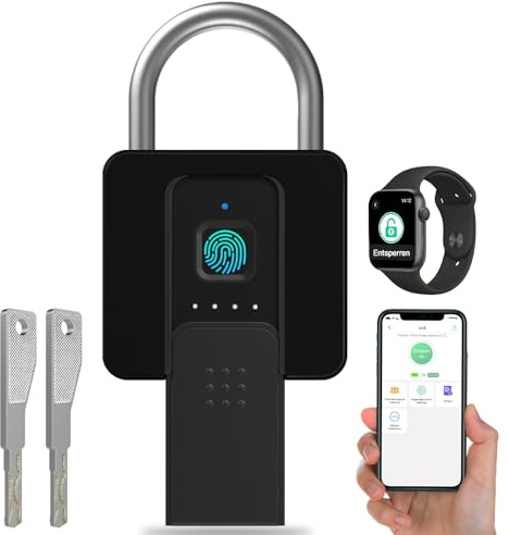 Anweller Fingerabdruck-Vorhängeschloss, wetterfest, mit Schutzhülle, Fingerabdruck und Bluetooth, für Tür, Garage, Schule